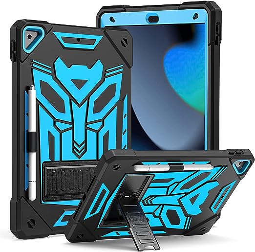 Photo 1 of for iPad 9th 8th 7th Generation Case with Stylus Pen Pencil, iPad 10.2 Case for Kids Boys with Stand Pencil Holder Robots Rugged Protective Cover for iPad 9th 8th 7th Gen (2021/2020/2019)-Blue Black
