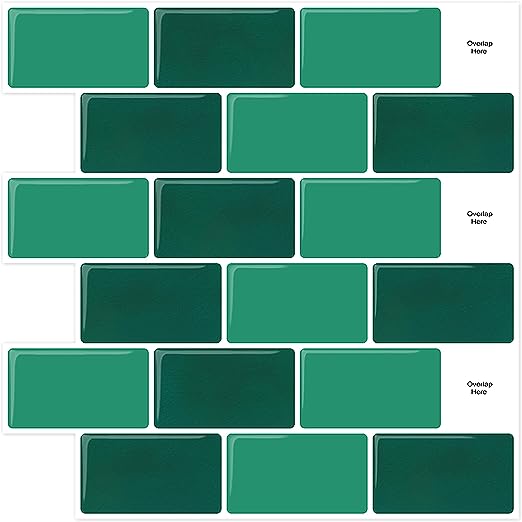 Photo 1 of 12"x12"Peel and Stick Backsplash for Kitchen Stick On Tiles Wall Sticker for Bathroom RV Living Room Laundry Room (Green, 10 Pack)