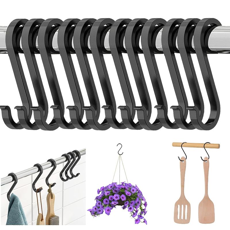 Photo 1 of 15Pcs S Shaped Hooks Matte Finish S Hooks Aluminum Heavy Duty S Hooks for Hanging Plants Coffee Cups Pots and Pans Clothes in Kitchen Bathroom Workshop Garden, Matte Black
