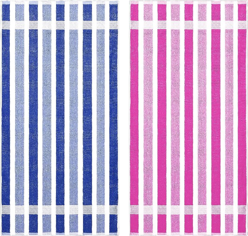 Photo 1 of 2 Pack Stripe Cotton Beach Towel Oversized 70"x36" XL Extra Large Big Clearance Travel Cruise Must Have Items Soft Super Absorbent Pool Swim Towels Blanket Men Women Adults Friend Gift Quick Dry Pink 