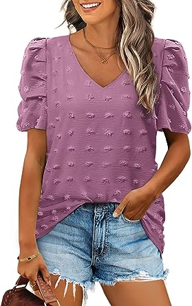 Photo 1 of FAPPAREL Short Sleeve Tshirts for Women Chiffon V Neck Blouses Cute Puff Sleeve Tops
XL
