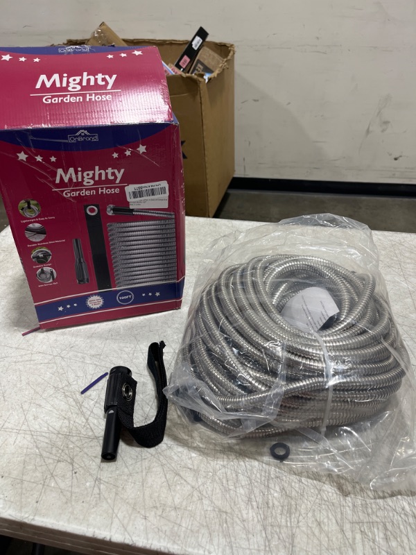 Photo 2 of 100ft Garden Hose Made by Metal with Super Tough and Soft Water Hose, Household Stainless Steel Hose, Durable Metal Hose with Adjustable Nozzle, No Kinks and Tangles, Easy to Store with Storage Strap