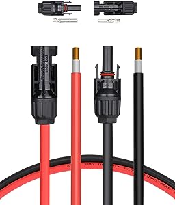 Photo 1 of BougeRV 20 feet 10 AWG solar extension cable with female and male connector solar panel adapter kit tool 20ft red 20ft black