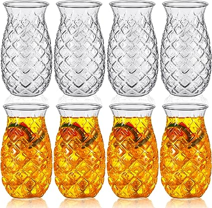 Photo 1 of Zubebe Set of 8 Tiki Pineapple Glasses 17 oz Retro Relief Pineapple Cups Clear Pineapple Drinking Cup for Wine Cocktail Drink Martini Whiskey Juice Outdoor Pool Party Picnics
