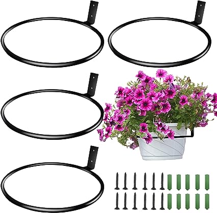 Photo 1 of 10inch Flower Pot Holder Ring Wall Mounted,4 Sets Thickened 6mm Metal Flower Pot Holders Outdoor Indoor,Heavy Duty Metal Anti-rust Flower Plant Holder Support Ring,Hanging Plant Stand Ring Hooks 