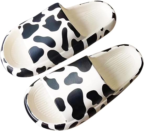 Photo 1 of Cow Print Slides for Women Men Cute Animal Funny Pillow Slide Sandals Thick Sole Cloud Slippers, Non Slip Shower Shoes for Summer Beach Indoor Outdoor Spa Gym Pool SIZE 8-9