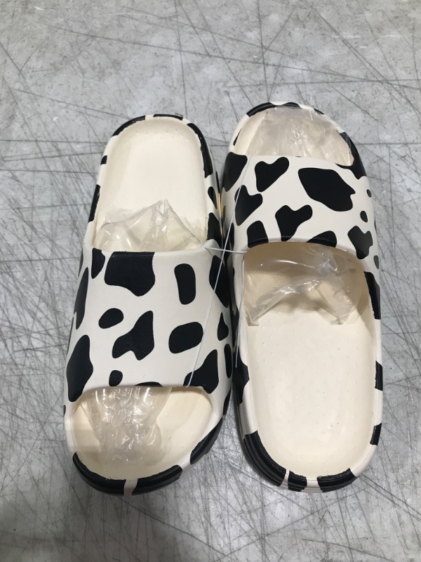 Photo 2 of Cow Print Slides for Women Men Cute Animal Funny Pillow Slide Sandals Thick Sole Cloud Slippers, Non Slip Shower Shoes for Summer Beach Indoor Outdoor Spa Gym Pool SIZE 8-9