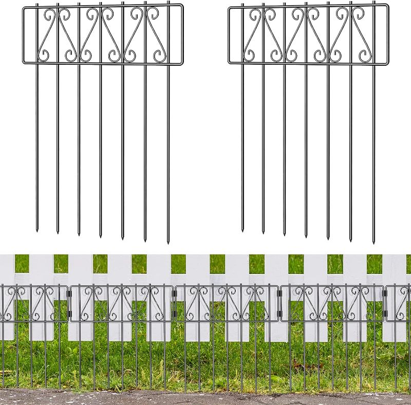 Photo 1 of 10 Pack Animal Barrier Fence, 16.7 Inch(H) X 10.8 Ft(L) Barrier Bottom Fence, Rustproof Metal Decorative Garden Fence, Dog Rabbits Ground Stakes Border Fence for Outdoor, Yard. 