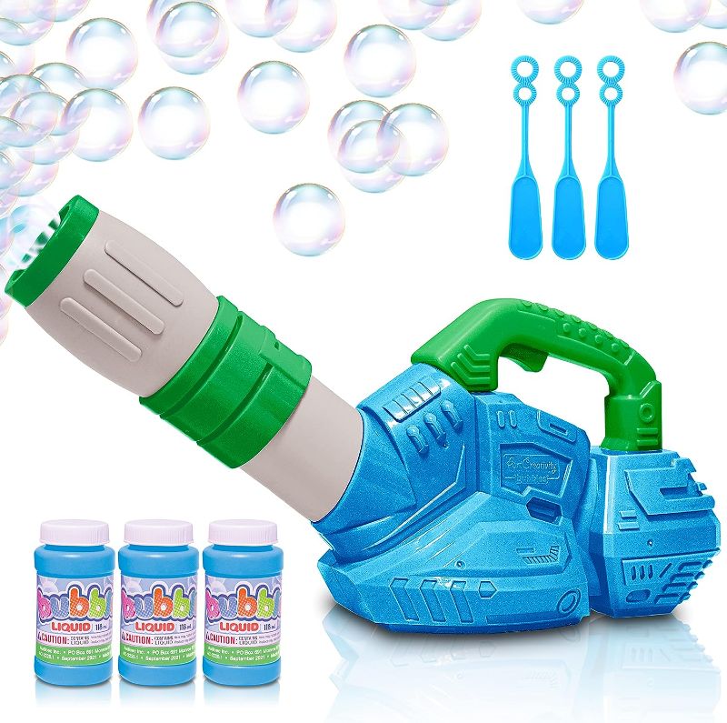 Photo 1 of ArtCreativity Bubble Leaf Blower for Toddlers, with 3 Bottles of Bubble Solution and 3 Wands, Fun Bubbles Blowing Machine Toys for Kids, Great Birthday Gift for Boys and Girls, Blue & Green 