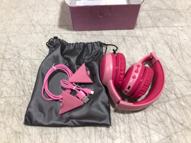 Photo 2 of gorsun Bluetooth Kids Headphones with Microphone,Children's Wireless Headsets with 85dB Volume Limited Hearing Protection,Stereo Over-Ear Headphones for Boys and Girls (Pink)