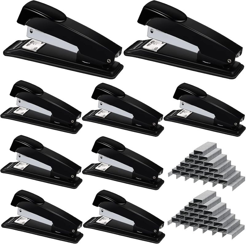 Photo 1 of 9 Pieces Staplers for Desk Black Staplers Sets with 6000 Staples Staplers Desktop Metal Staplers for Back to School Office Supplies, 20 Sheet Capacity, 24/6 Black