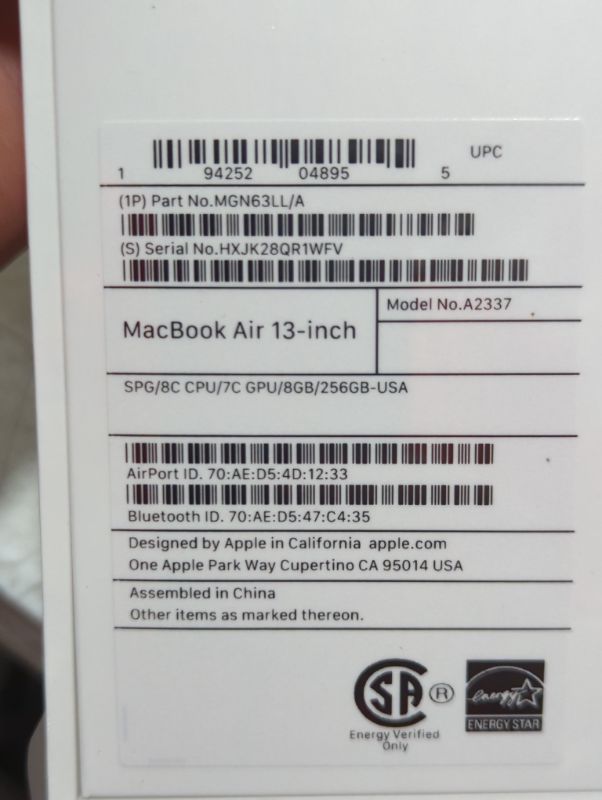 Photo 5 of "FACTORY SEALED"
Apple 2020 MacBook Air Laptop M1 Chip, 13" Retina Display, 8GB RAM, 256GB SSD Storage, Backlit Keyboard, FaceTime HD Camera, Touch ID. Works with iPhone/iPad; Space Gray 256GB Space Gray