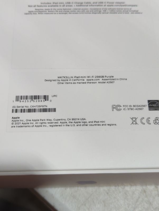 Photo 9 of "FACTORY SEALED"
Apple iPad Mini (6th Generation): with A15 Bionic chip, 8.3-inch Liquid Retina Display, 256GB, Wi-Fi 6, 12MP front/12MP Back Camera, Touch ID, All-Day Battery Life – Purple WiFi Purple 256GB