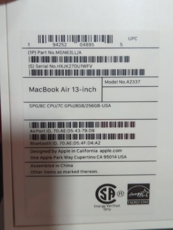 Photo 10 of "FACTORY SEALED"
Apple 2020 MacBook Air Laptop M1 Chip, 13" Retina Display, 8GB RAM, 256GB SSD Storage, Backlit Keyboard, FaceTime HD Camera, Touch ID. Works with iPhone/iPad; Space Gray 256GB Space Gray