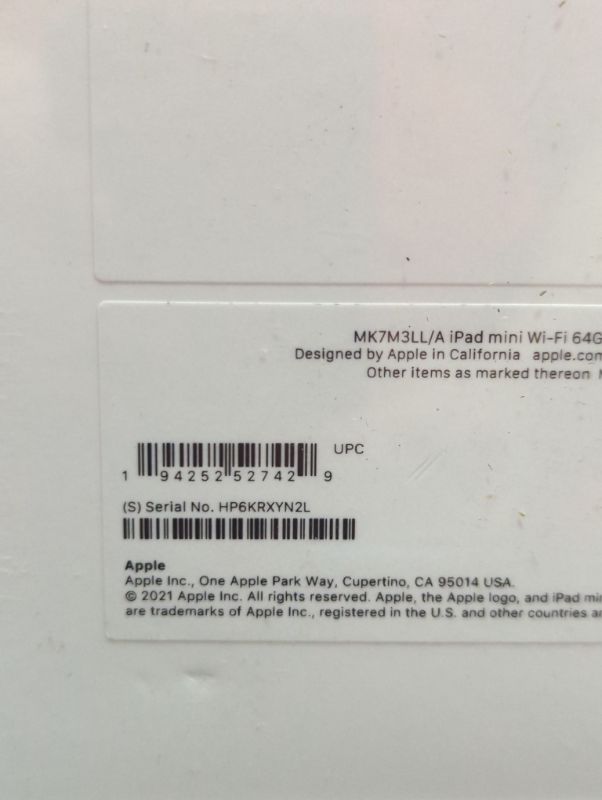 Photo 7 of "FACTORY SEALED"
Apple 2021 iPad Mini (Wi-Fi, 64GB) - Space Gray (6th Generation)