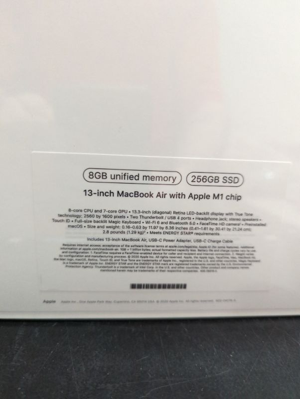 Photo 8 of "FACTORY SEALED"
Apple 2020 MacBook Air Laptop M1 Chip, 13" Retina Display, 8GB RAM, 256GB SSD Storage, Backlit Keyboard, FaceTime HD Camera, Touch ID. Works with iPhone/iPad; Silver 256GB Silver