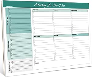 Photo 1 of Weekly TO DO List Notepad, Undated 52 Page Weekly Task Planner Pad with Checklist Tear Off-Green?8.5"×11"? 