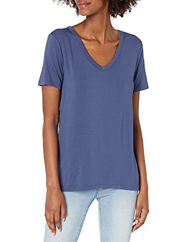 Photo 1 of Amazon Essentials Women's Jersey Standard-Fit Short-Sleeve V-Neck T-Shirt (Previously Daily Ritual), Medium Blue, Large