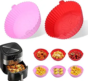 Photo 1 of 2-Pack Air Fryer Silicone Liners 8inch Reusable Non Stick Air fryers Silicone Pot Round Easy Cleaning for 3 to 6 Qt Air Fryer Oven Accessories(Red + Pink)
