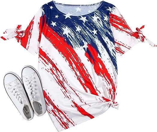 Photo 1 of American Flag Shirt Women USA Stars Stripes T Shirt 4th of July Patriotic Short Sleeve Tee Tops - S