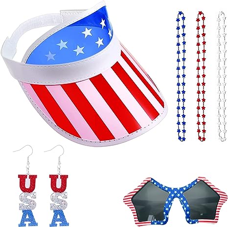 Photo 1 of American USA Flag Visor Star Stripe Sun Visor Hat Adjustable Printed Patriotic Visor Sun Protection Hat 4th of July Accessories for Men Women 