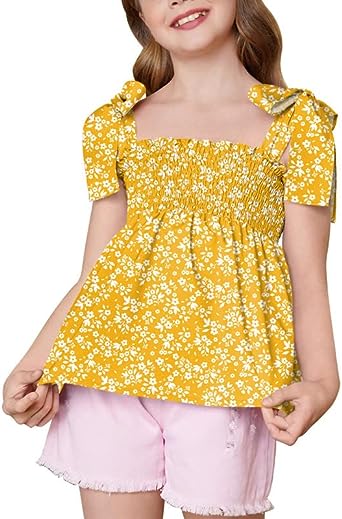 Photo 1 of BesserBay Girls Summer Ruffle Smocked Cami Tank Top Tie Shlouder Strap Shirts 11-12 Years