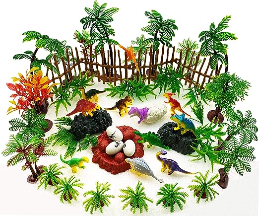 Photo 1 of 56 Pcs Trees Cake Decorations,Dinosaurs Toys Set, Dinosaurs Cake Decorations Model Trees Ho Scale Trees, Kids Dinosaurs Toys Set for Boys and Girls Woodland Scenics or Cake Topper