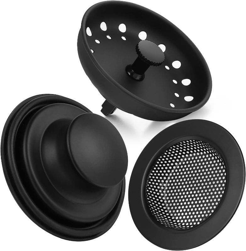 Photo 1 of 3 Pack of Kitchen Sink Stopper Strainer, Upgraded Sink Basket Strainer Set, Universal Anti-Clogging Sink Drain Strainer, Stainless Steel Kitchen Sink Drain Filter Sieve (Black)