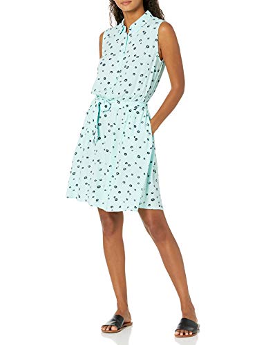 Photo 1 of Amazon Essentials Women's Sleeveless Woven Shirt Dress, Aqua Blue, Poppy, X-Large