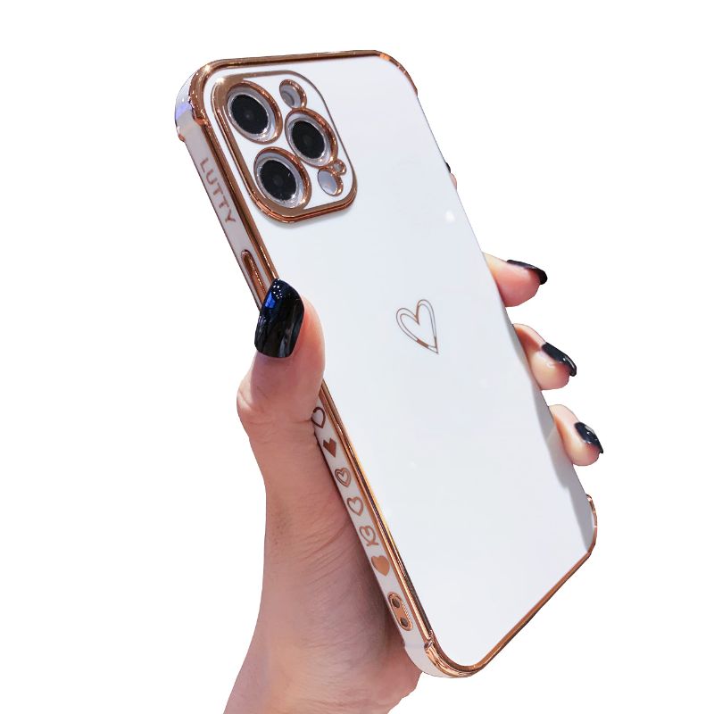 Photo 1 of LUTTY Compatible with iPhone 14 Pro Case for Women, Cute Phone Cases for Girl Raised Full Camera Protection, Shockproof Reinforced Corners Soft TPU Electroplate Bumper Case (6.1 inch)-White