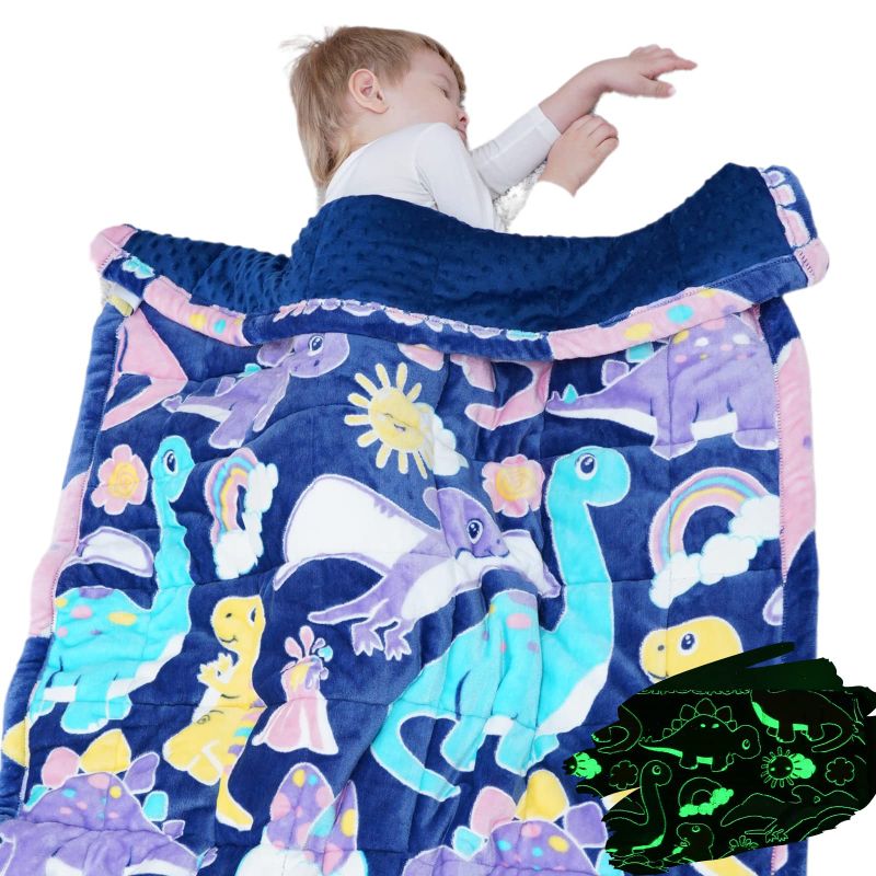 Photo 1 of Bood Glow Minky Weighted Blanket Kids, Glow in Dark Kids Weighted Blanket 5 Lbs, Weighted Blanket Child, 5 lb Weighted Blankets for Kids, Kids Weighted Blanket 5 Pounds,Blue Dinosaur Weighted Throw 36"x48" 5lbs Blue