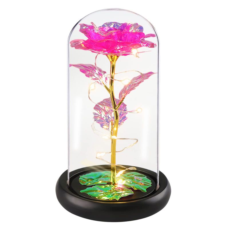 Photo 1 of Artificial Rose Flower Gift in A Glass Dome, for Mom Grandma, Birthday Gift for Womem Day Gifts for Wife, Daughter, Grandma, Light Up Rose Gifts Valentines Day Rose Gift(Pink)