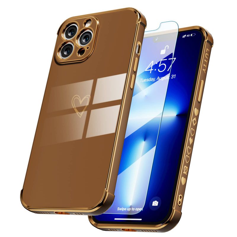 Photo 1 of LUTTY Compatible with iPhone 13 Pro Case Cute, Soft Tup Phone Cases for Women with Screen Protector [1PCS], [Full Reinforced Camera Protection] [Raised Corners Bumper] (6.1 Inch) -Brown