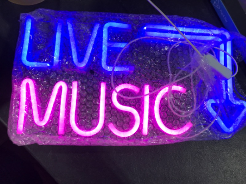 Photo 3 of Live Music Neon Sign Music LED Neon Lights Letters Neon Light Sign Neon Bar Sign Light up Sign for Beer Bar,Music Studio,Bedroom Wall Decor,Party,Club pink blue live music