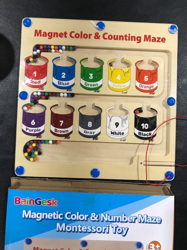 Photo 1 of BainGesk Magnetic Color and Number Maze, Wooden Magnet Puzzles Board Games for Toddler, Montessori Counting Matching Toys, Color Sorting, Fine Motor Skills Toys Gifts for Boys Girls 2 3 4 5 Years Old