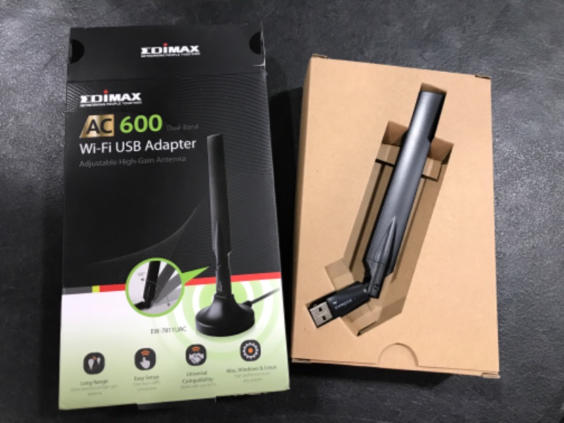 Photo 2 of Edimax Wi-Fi 5 802.11ac AC600 High Gain Dual-Band (2.4GHz/5GHz) Adapter w/ Adjustable +4/6dBi Antenna, Wireless USB Adapter, Win 11 Plug-n-Play, Mac OS 10.15, Linux, USB Cradle, EW-7811UAC