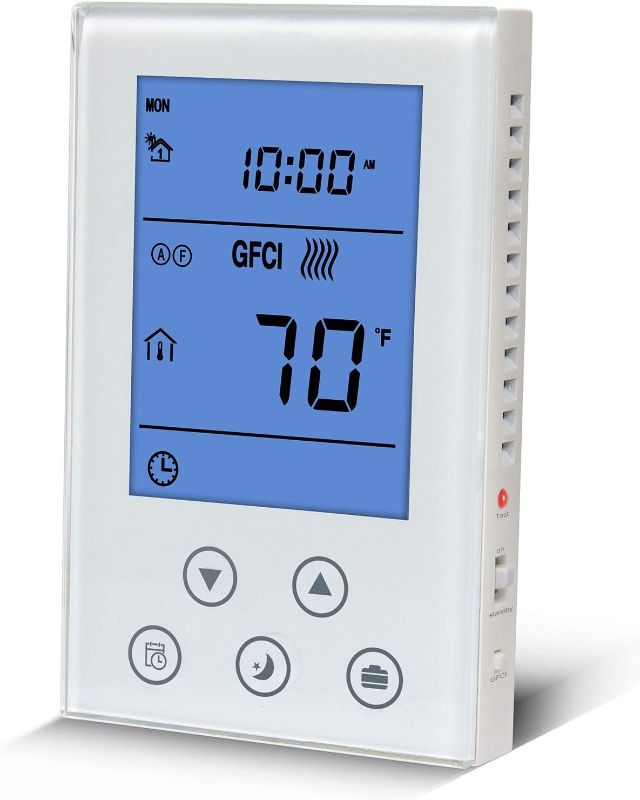 Photo 1 of Programmable Thermostat for Radiant Underfloor Heating, Dual-Voltage(120/240v), Dual Sensing(Air and Floor Sensor) Built-in Class A GFCI
