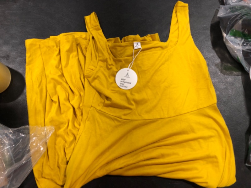Photo 2 of ANRABESS Women's Summer Casual Square Neck Sleeveless Empire Waist Flowy Tank Beach Midi Dress Pockets Small Mustrad Yellow