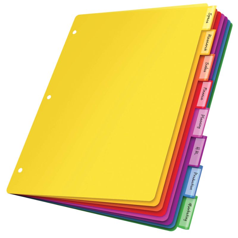 Photo 1 of Oxford Plastic Binder Dividers, 8 Tab, Insertable Multicolor Tabs, Letter Size, 6 Sets (89601)