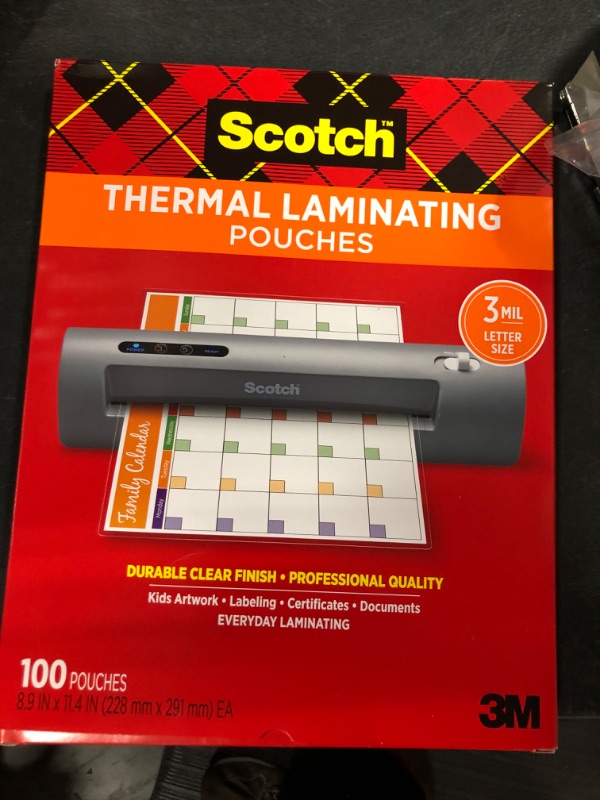 Photo 2 of Scotch 11-1/2 in. x 9 in. Letter Size Thermal Laminating Pouches (100 Per Pack)