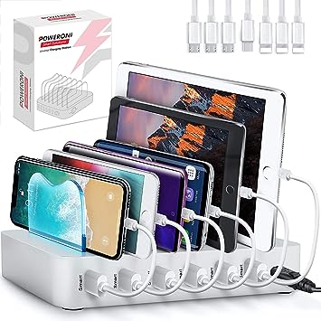 Photo 1 of Poweroni USB Charging Dock - 6-Port - Fast Charging Station for Multiple Devices Apple - Multi Device Charger Station - iPad Charging Station - for Apple iPad iPhone and Android Cell Phone and Tablet
