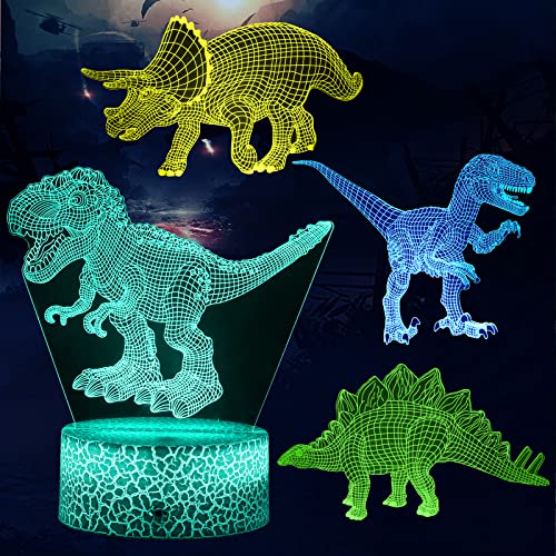 Photo 1 of 3D Illusion Dinosaur Night Light for Boys, Dimmable LED Nightlight with Timer Remote Control and 7 Color Changing Decor Lamp, Christmas Birthday Gifts Dinosaur Toys for Kids Boys Girls 3-5 5-7 8-12