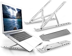 Photo 1 of Laptop Stand for Desk, 7 Angles Adjustable Height Ergonomic Foldable Portable Aluminum Laptop Desk Stand, Anti-Slip Laptop Riser Compatible with 9-15.6 Inch Computer Stand Laptop (Silver)
