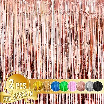 Photo 1 of  Dazzle Bright Backdrop Curtain, 3FT x 8FT Metallic Tinsel Foil Fringe Curtains Photo Booth Background for Baby Shower Party Birthday Wedding Engagement Bridal Shower (2, Rose Gold) 