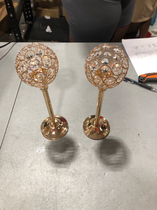 Photo 1 of 18 Pieces Crystal Candle Holders Bulk Candle Stick Holder Centerpieces for Table Wedding Centerpieces Crystal Decorative Tealight Candle Dining Table Candle Holder Decor for Party (Gold)