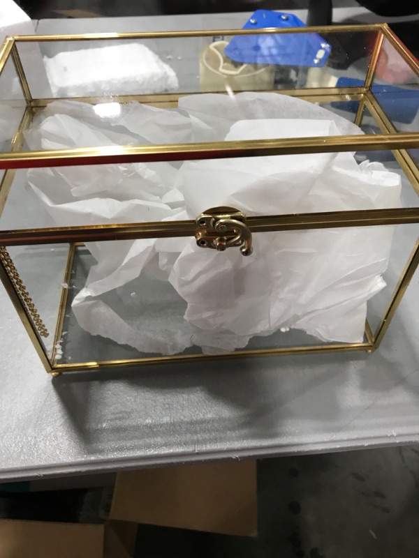 Photo 1 of Smart Wyche Large Glass Box Wedding Card Box with Lock for Cosmetic Jewelry Sculpture DIY Mini Garden, Sturdy, 10 L x 5.71 W x 7.88 H" - Gold