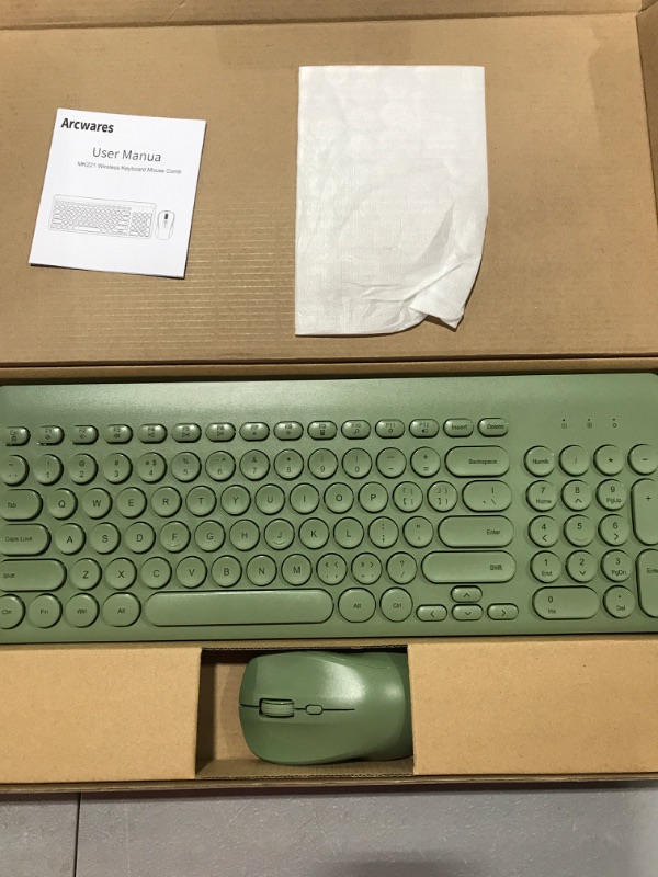 Photo 2 of Arcwares Wireless Keyboard and Mouse Combo, Sweet Green Cute Keyboard, 2.4G USB Ergonomic Full-Sized Mute Keyboard for Computer, Laptop, PC Desktops, Mac