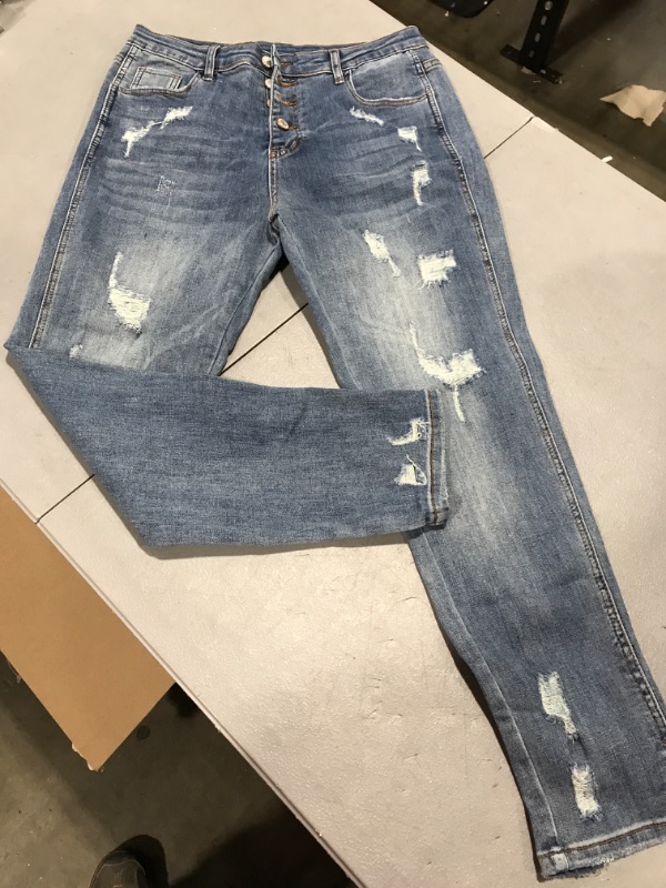 Photo 2 of Allimy Women's High Rise Skinny Stretch Ripped Jeans High Waisted Destroyed Denim Pants 10 Blue Size: 30