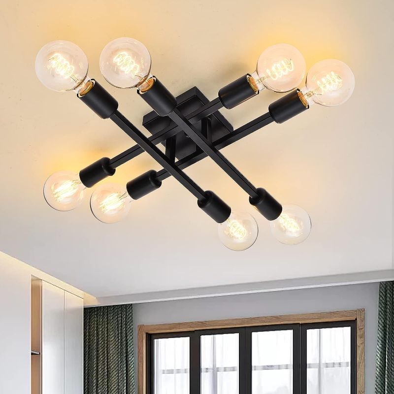 Photo 1 of Zicbol Semi Flush Mount Ceiling Light Fixture 8 Lights Sputnik Chandelier Black Light Fixtures Ceiling Mount for Kitchen Dining Room Bedroom Living Room Hallway Farmhouse 