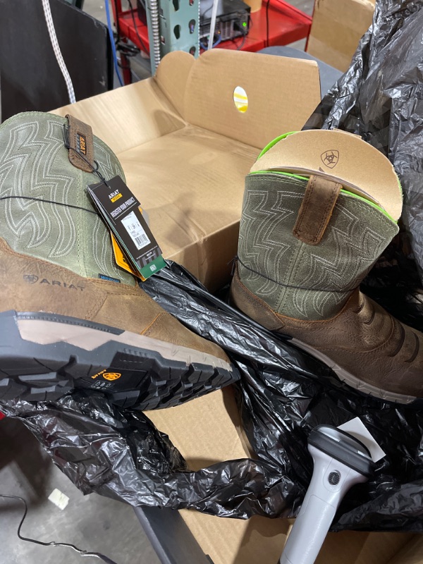 Photo 2 of Ariat Plus Men's Rebar Waterproof Wellington Work Boots - Soft Toe - Rye Brown/Olive Green Size 7(M)
